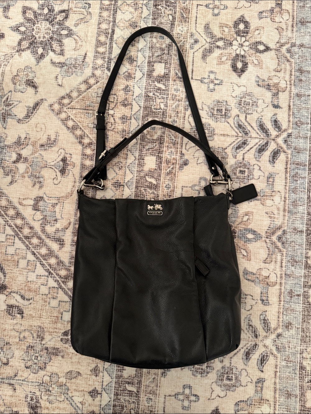 Coach Black Pebbled Leather Shoulder Bag with Silver Hardware
